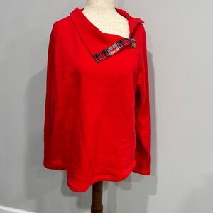 JCrew Red Women's Sweatshirt with Plaid Accent Large